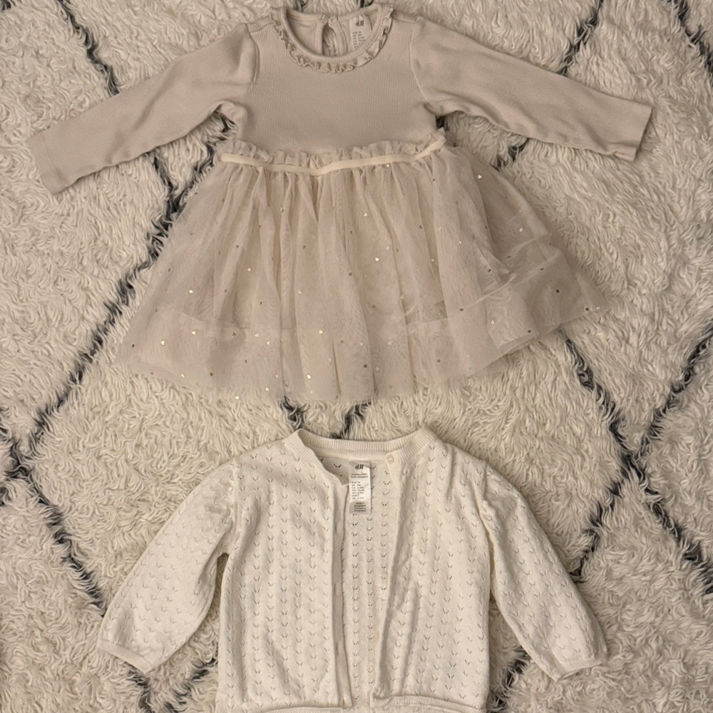 Cream Tulle Baby Dress with Matching Knit Cardigan H&M